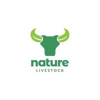 biologisch vee hoofd koe met blad hoorn logo ontwerp vector grafisch symbool pictogram illustratie creatief idee