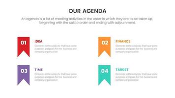 agenda infographic concept voor diapresentatie met 4-punts lijst en bladwijzersymbool vector