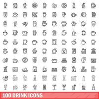 100 drank iconen set, Kaderstijl vector