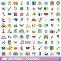 100 leren kinderen iconen set, cartoon stijl vector