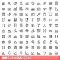 100 zakelijke iconen set, Kaderstijl vector