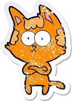 noodlijdende sticker van een happy cartoon kat met gekruiste armen vector