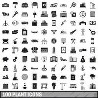 100 planten iconen set, eenvoudige stijl vector