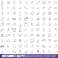 100 misdaad iconen set, Kaderstijl vector