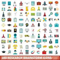 100 onderzoek brainstorm iconen set, vlakke stijl vector