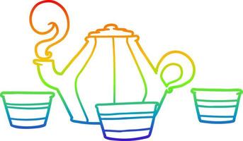 regenbooggradiënt lijntekening cartoon theepot en kopjes vector