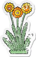 noodlijdende sticker van een cartoon blije bloemen vector