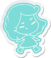 cartoon sticker van een schattig kawaii meisje vector