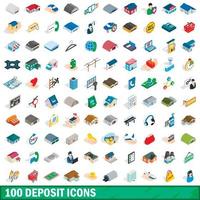 100 aanbetaling iconen set, isometrische 3D-stijl vector