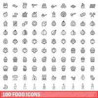 100 voedsel iconen set, Kaderstijl vector