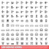 100 huis iconen set, Kaderstijl vector