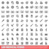 100 medische iconen set, Kaderstijl vector