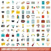 100 kunst essay iconen set, vlakke stijl vector