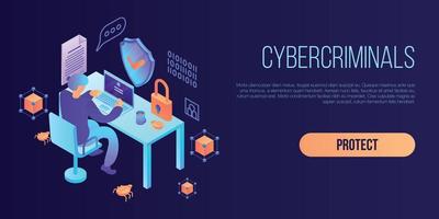 cybercriminelen concept banner, isometrische stijl vector