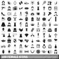 100 vrouwelijke iconen set, eenvoudige stijl vector