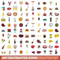 100 toastmaster iconen set, vlakke stijl vector