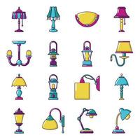 lamp iconen set, cartoon stijl vector