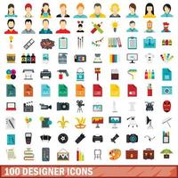 100 ontwerper iconen set, vlakke stijl vector