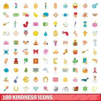 100 vriendelijkheid iconen set, cartoon stijl vector