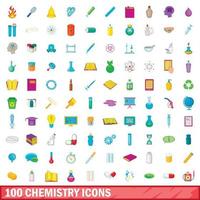 100 chemie iconen set, cartoon stijl vector