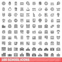 100 school iconen set, Kaderstijl vector