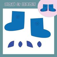 papieren kinderpuzzel met laarzen. baby onderwijs knippen en plakken applique voor voorschoolse leeftijd. vector