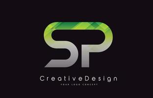 sp brief logo ontwerp. groene textuur creatieve pictogram moderne brieven vector logo.