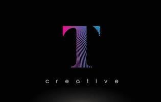t-logo-ontwerp met meerdere lijnen en paarsblauwe kleuren. vector