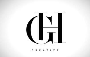 gh artistiek letterlogo-ontwerp met serif-lettertype in zwart-witte kleuren vectorillustratie vector