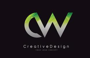 cw brief logo ontwerp. groene textuur creatieve pictogram moderne brieven vector logo.