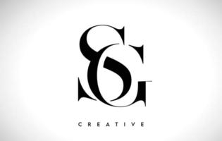 sg artistiek letter logo-ontwerp met serif-lettertype in zwarte en witte kleuren vectorillustratie vector