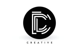 d letter logo-ontwerp op een zwarte cirkel. creatieve witte lijnen een letter logo pictogram vector
