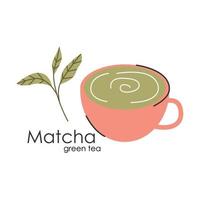 matcha groene thee. Japanse theecultuur. matcha latte is een gezonde drank.logo voor matcha thee. handgetekende vectorillustratie kleur mode. vector