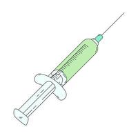 medische spuit met naald in cartoonstijl. vectorillustratie van vaccin geïsoleerd op een witte achtergrond vector