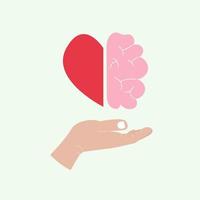 hand houdt hart en hersenen vast. balans van geest en gevoelens concept. platte vectorillustratie vector