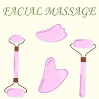 jade roller voor gua sha gezichtsmassage. roller gemaakt van natuurlijke roze kwartssteen. vector