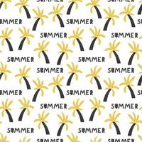 naadloos patroon met handpalmen en zomerletters in zwarte en gele kleuren. eenvoudig ontwerp voor stof, huishoudtextiel, t-shirt, badkleding vector