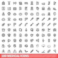 100 medische iconen set, Kaderstijl vector