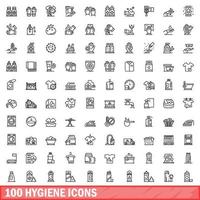 100 hygiëne iconen set, Kaderstijl vector