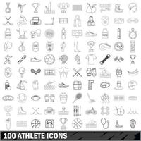 100 atleten iconen set, Kaderstijl vector