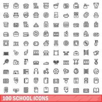 100 school iconen set, Kaderstijl vector