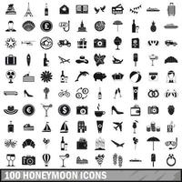 100 huwelijksreis iconen set, eenvoudige stijl vector