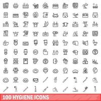 100 hygiëne iconen set, Kaderstijl vector