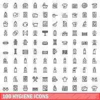 100 hygiëne iconen set, Kaderstijl vector