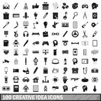 100 creatieve idee iconen set, eenvoudige stijl vector