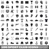 100 sportclub iconen set, eenvoudige stijl vector