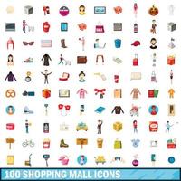 100 winkelcentrum iconen set, cartoon stijl vector