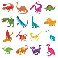 dinosaurus iconen set, cartoon stijl vector