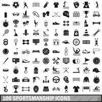 100 sportiviteit iconen set, eenvoudige stijl vector