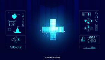abstracte gezondheidswetenschap bestaat gezondheid plus cirkel pictogrammen digitale technologie concept moderne medische op hi-tech toekomstige blauwe achtergrond. vector